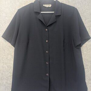 Vintage 90s Brooke Chapman Navy Oversize Blouse Button-Up Camp Collar US 16